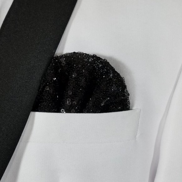 New! Men's Black Sequin Pre-Folded Pocket Square Insert - Picture 4 of 7